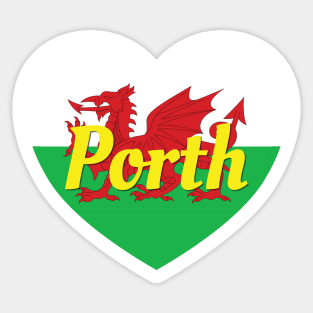 Porth Wales UK Wales Flag Heart Sticker